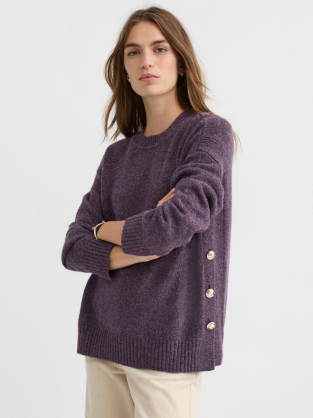 LOFT Marled Side Button Tunic Sweater Purple Size Medium